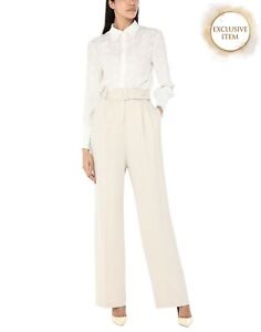 RRP€500 FABIANA FILIPPI Crepe Trousers IT40 US-XS Beige High Waist Made in Italy