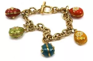 Gold Finish Russian 5 Egg Chunky Charm Bracelet - Museum Store Collection - Picture 1 of 3
