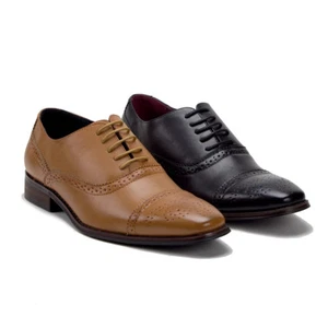 Men's VW152 Perforated Brogue Cap Toe Classic Lace Up Formal Oxfords Dress Shoes - Picture 1 of 14