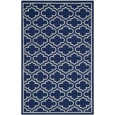 Alfombra SAFAVIEH Dhurries DHU625D tejida a mano azul marino/marfil Foto 1 de 4