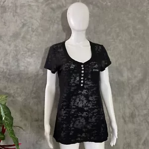 Guess Black Short Sleeve Top T-Shirt Rhinestones Bling Y2K Punk Rock XL - Picture 1 of 10