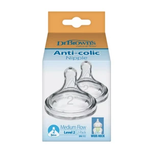 Dr. Brown's Level 2 Wide-Neck Baby Bottle Silicone Nipple Medium Flow 2pk 3m+ - Picture 1 of 16