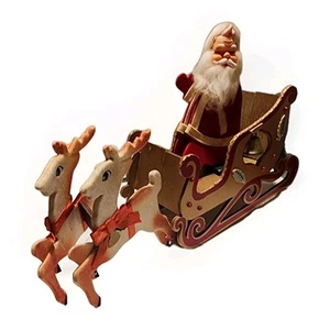 Vintage Sliegh with Santa Reindeer Wooden Folding - Christmas Card Candy Holder - Picture 1 of 18