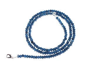 Zaffiro Blu Colorato Gemma 925 Argento 22 " Stringa Collana 4.5 MM Perline - Foto 1 di 20