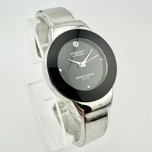 Embassy By Gruen Womens 6.8" Cuff Watch Genuine Diamond 31mm Black Dial, Working - Picture 1 of 14