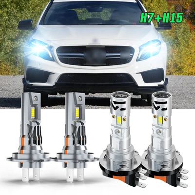 PARA MERCEDES-BENZ GLA45 AMG 2015-2016 4X H7+H15 Bombillas LED Faros Altos/Bajos Foto 1 de 4