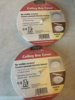 Cubierta de caja de techo en blanco pintable redonda de 3-1/2 y 4" cajas CP3540 paquete de 2 WYZ Foto 1 de 4