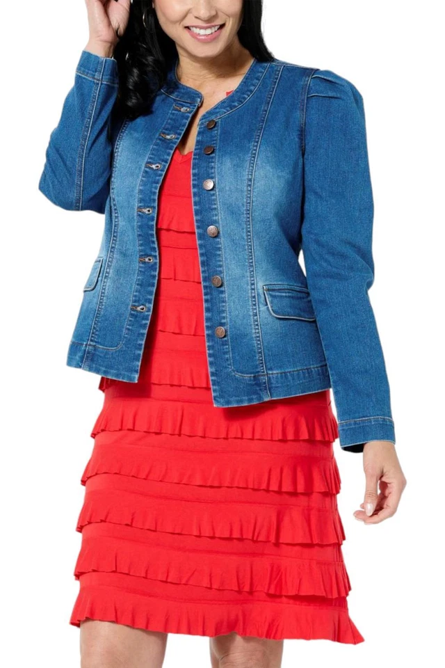 Chaqueta vaquera Colleen Lopez manga plisada lavado abulón Foto 1 de 1