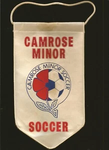 Vintage Camrose (Alberta) Minor Soccer 9-3/4x5-1/2 Inch Cloth Flag Faulty - Picture 1 of 2