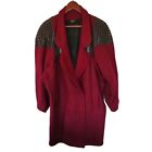 Vintage ADA Red Maroon Wool and Black Leather Pea Coat Women's Size 11-12