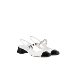 MIU MIU $1200 White/Black Two-Tone Patent Leather 40mm Slingback Pumps New - Picture 1 of 4