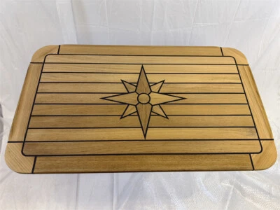 Boat Rectangular Teak Table Top Star Inlay Round Corner 7 Sizes Marine Yacht RV - Image 1 of 4