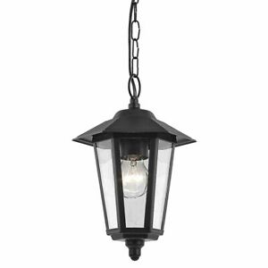Contemporary Black Die-Cast Hanging Lantern Porch Light Fitting by Happy Home...