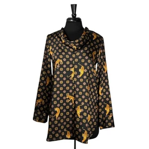 Zara Women's Blouse Black Geometric Tiger Print Baroque Cowl Neck Elegant Top S - Picture 1 of 8