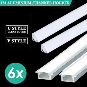 6Pcs 1M Aluminium Channel Holder U/V Style For LED Strip Light Bar Lamp Cabinet - Picture 1 of 13