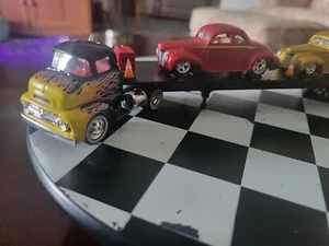 M2 Machines 56 Ford COE Tractor W/Semi Trailer,W/2 Holiday Rods 40 Ford Coupes - Picture 1 of 11