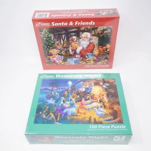 Dos rompecabezas Vermont Christmas Company Santa & Friends Heavenly Night 100 piezas - Imagen 1 de 12