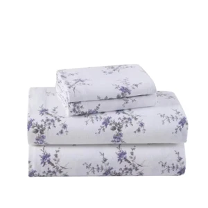 Jessika Flannel 3-Piece Purple Floral Cotton Twin Sheet Set - Picture 1 of 12