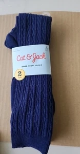 Cat & Jack Girls' 2pk Ribbed Navy Blue Knee-High Socks, size L, shoe 3-10 - Picture 1 of 2