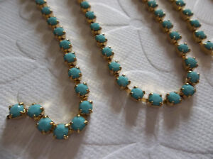 3mm Turquoise Rhinestone Cup Chain Brass Setting - Czech Crystals Choose Length