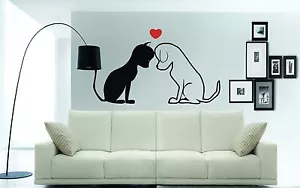 CAT & DOG & LOVE HEART, Wall Art Sticker, Mural, Decal, Sticker, 3 x sizes - Picture 1 of 2