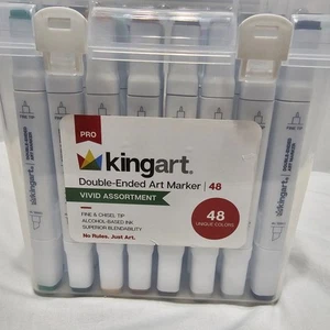 Kingart Double Ended Art Alcohol Markers Vivid Assortment 48 Unique Colors - Picture 1 of 4