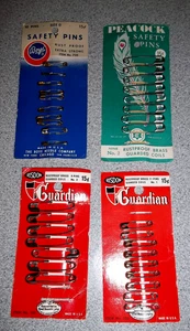 Vtg Lot of 34 New Safety Pins-16 Risdon Guardian Brass -10 Boye -8 Peacock - Picture 1 of 8