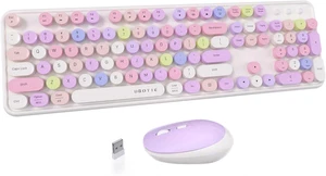 Claviers sans fil pour ordinateur colorés combos souris pleine grandeur 2,4 GHz dropout - Photo 1/18