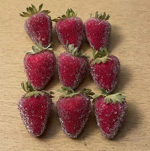 Vintage Faux Sugared Strawberries Red Beaded Lot of 9 - Picture 1 of 16