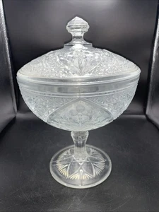 Vtg Depression Glass Classical Covered Pedestal Candy Dish Bowl Lidded **CHIP** - Picture 1 of 13