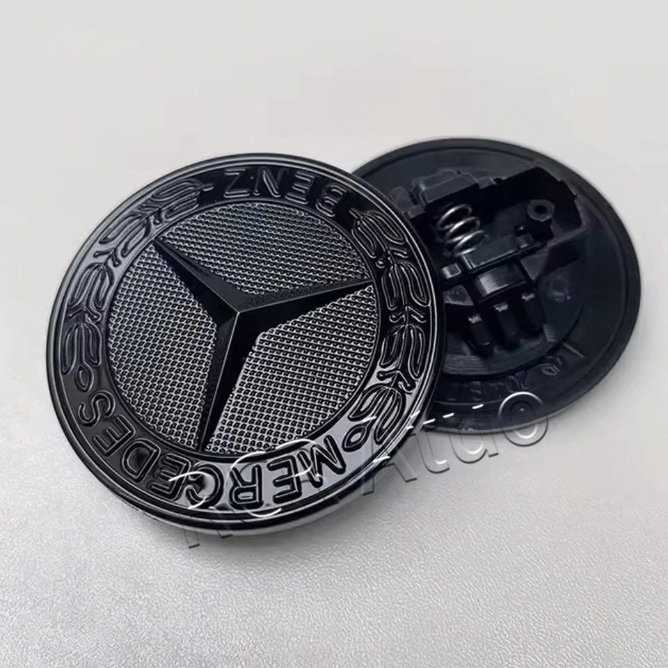 1Pcs 57mm Flat Hood Ornament Glossy Black Badge For Benz C-class W205 Emblem - Image 1 of 4
