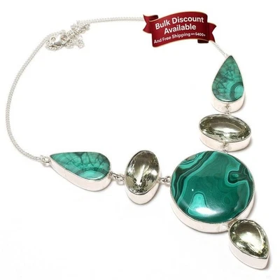 Collar Joyería Año Nuevo Chakra Corazón Cadena Plata Sólida Piedras Preciosas Malaquita Foto 1 de 4