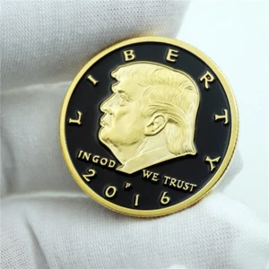 2016 US Presidential Campaign Donald Trump Gold on Black Background Eagle Coin - Picture 1 of 5