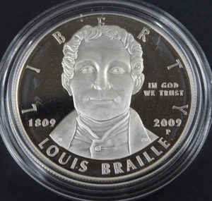2009-P Louis Braille Proof Silver Dollar US Mint Commemorative $1 Capsule Only - Picture 1 of 4