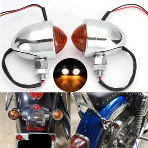 2X 12V Chrome Motorcycle Bullet Turn Signal Light Indicators Blinkers Amber - Picture 1 of 12