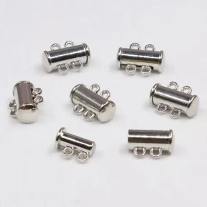 25 Silver Tone 2-Strands Necklace Bracelet Magnetic Slide Clasps 15X8mm - Picture 1 of 6