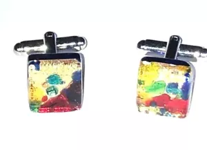 MULTI COLOR AUTHENTIC VENETIAN MURANO GLASS CUFF LINKS 29MG - Picture 1 of 2