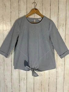 Top J. Jill blu a righe cravatta davanti taglia M manica 3/4 elasticizzato boxy nautica costiera - Foto 1 di 12