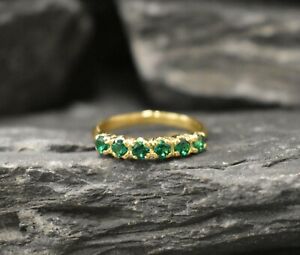 2CT Round Cut Lab Created Green Emerald Womens Band Ring 14K Yellow Gold Plated