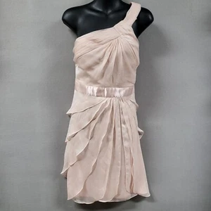 Adrianna Papell Kleid Damen 8 hellrosa Kaskaden Lagen One Shoulder Coctail  - Bild 1 von 10
