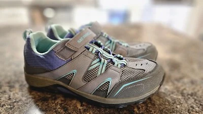 Merrell Gris Púrpura Gancho y Lazo Senderismo Zapatos Niñas 7 Mujeres 8/8.5 Con Caja Foto 1 de 4