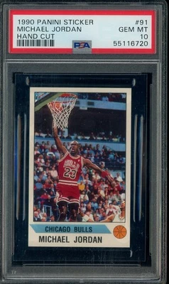 Pegatina Panini 1990 #91 Michael Jordan Bulls Salón de la fama PSA 10 gemas como nueva "rara" Foto 1 de 2