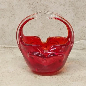 Red Art Glass Basket 5" Tall - Picture 1 of 17