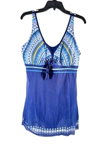 Costume da bagno donna Tankini blu XXL – costume da bagno stampa geometrica vita impero - Foto 1 di 3
