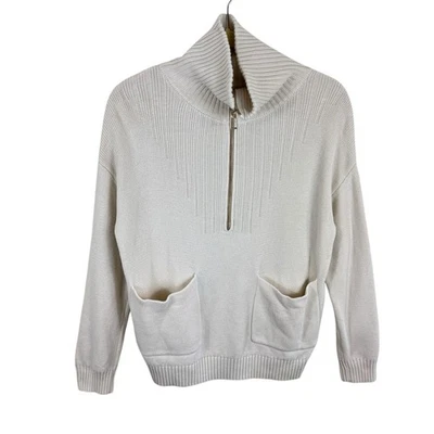 Acogedor suéter Cambridge Dry Goods crema media cremallera mezcla de algodón cuello falso S Foto 1 de 4