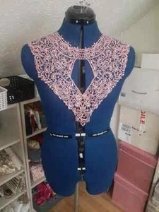 Collar yoke blush pink embroidered patch lace applique motif gothic dress - Picture 1 of 1