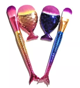 JUEGO DE CEPILLOS COSMÉTICOS SIRENA par de bases contorno ancho arco iris peces ancho 1J - Imagen 1 de 5