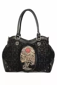 Black Gothic Flocked Cameo Lady Rose Punk Rock Handbag Bag BANNED Apparel - Picture 1 of 1