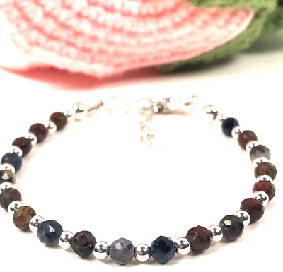 Brazalete de piedras preciosas de pietersita y cuentas de plata de ley 925 - minimalista - tamaño 6-7" Foto 1 de 4