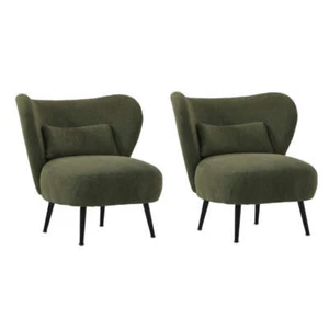 Oikiture 2x Armchair with Lumbar Pillow Wingback Velvet Green - Picture 1 of 8